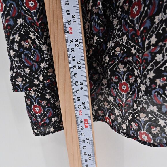JOIE Dress Sz S Jamira‎ Black Floral Silk Tie Neck Bell Sleeve Ruffle Mini Ditsy - Picture 10 of 12